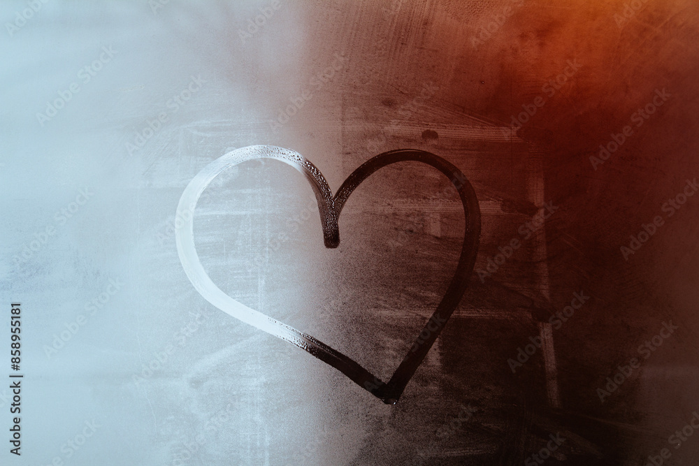 love heart painted on frosted winter window glass