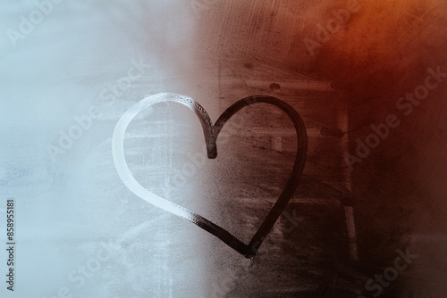 Obraz na płótnie love heart painted on frosted winter window glass w salonie
