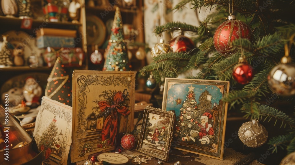 Fototapeta premium Vintage style Christmas card and decoration