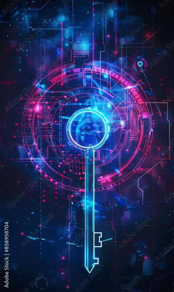 Obraz premium Locked data security concept. Abstract futuristic technology background. Glowing background with key.