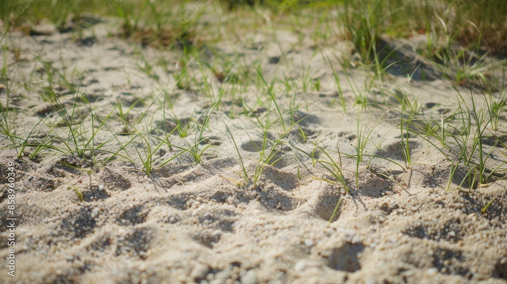 Close-up of Green Grass Shoots Emerging from Sandy Ground Close-up of Green Grass Shoots Emerging from Sandy Ground