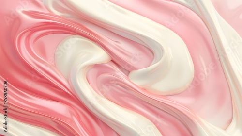 Vector graphic of a minimalist design featuring overlapping layers of white milk chocolate and strawberry milk swirls, set against a soft pastel background for a modern and artistic look