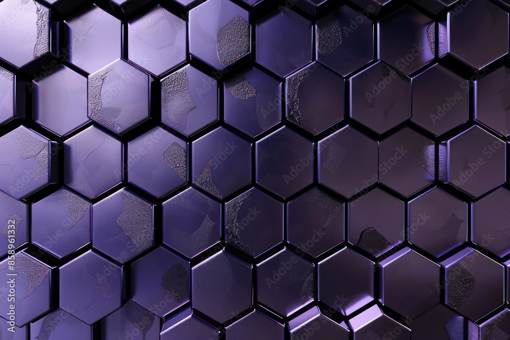 Abstract Background, 3D hexagonal grid pattern in shades of dark purple, with a metallic finish and deep shadows, providing a modern and regal look. Abstract Background, 3D hexagonal grid pattern in shades of dark purple, with a metallic finish and deep shadows, providing a modern and regal look.