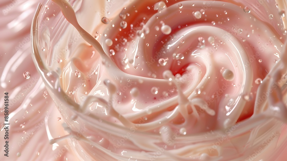 Dynamic photograph of a glass filled with swirls of creamy white milk chocolate and strawberry milk, captured in motion with splashes and droplets, creating an abstract and refreshing image Dynamic photograph of a glass filled with swirls of creamy white milk chocolate and strawberry milk, captured in motion with splashes and droplets, creating an abstract and refreshing image