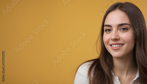 portrait of a smiling woman with yellow backgroundd