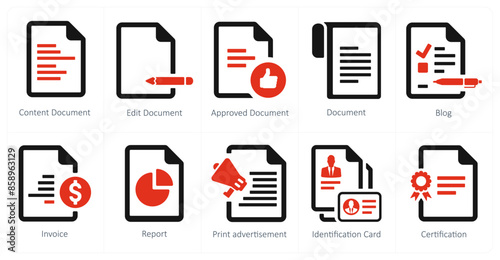 A set of 10 web marketing icons as content document, edit document, approved document