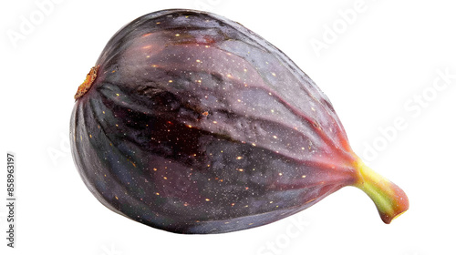 Photograph of a single, perfectly ripe fig, its deep purple skin and sweet, jammy flesh exuding an irresistible appeal on a transparent background.