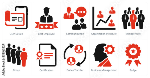 A set of 10 web marketing icons as user details, best employee, communication