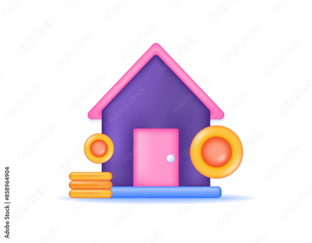 property or building business concept. inn, hotel, villa, or boarding house. buying and selling houses. real estate investment. illustration of a house with coins. icon or symbol. minimalist 3d property or building business concept. inn, hotel, villa, or boarding house. buying and selling houses. real estate investment. illustration of a house with coins. icon or symbol. minimalist 3d