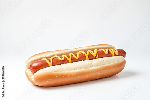 Hot Dog with Mustard on White Background