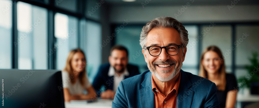 Happy man smiling, office worker, Software designer, boss Happy man smiling, office worker, Software designer, boss