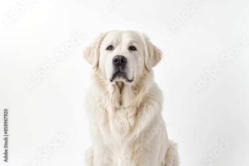 White Dog Sitting and Looking at the Camera