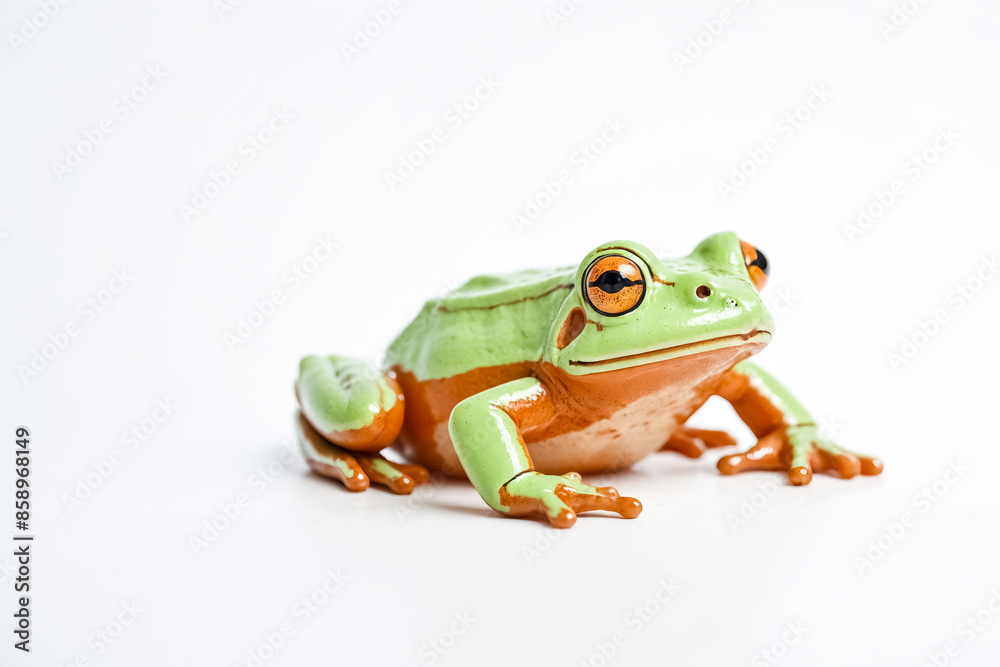 Obraz premium Green and Orange Frog on White Background