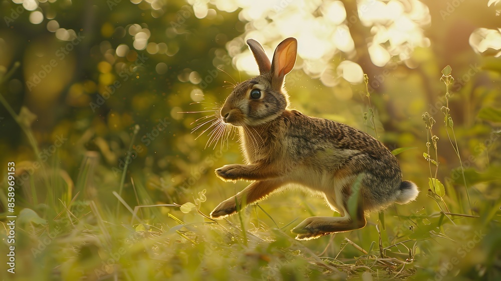Obraz premium Wild rabbit jumping. 