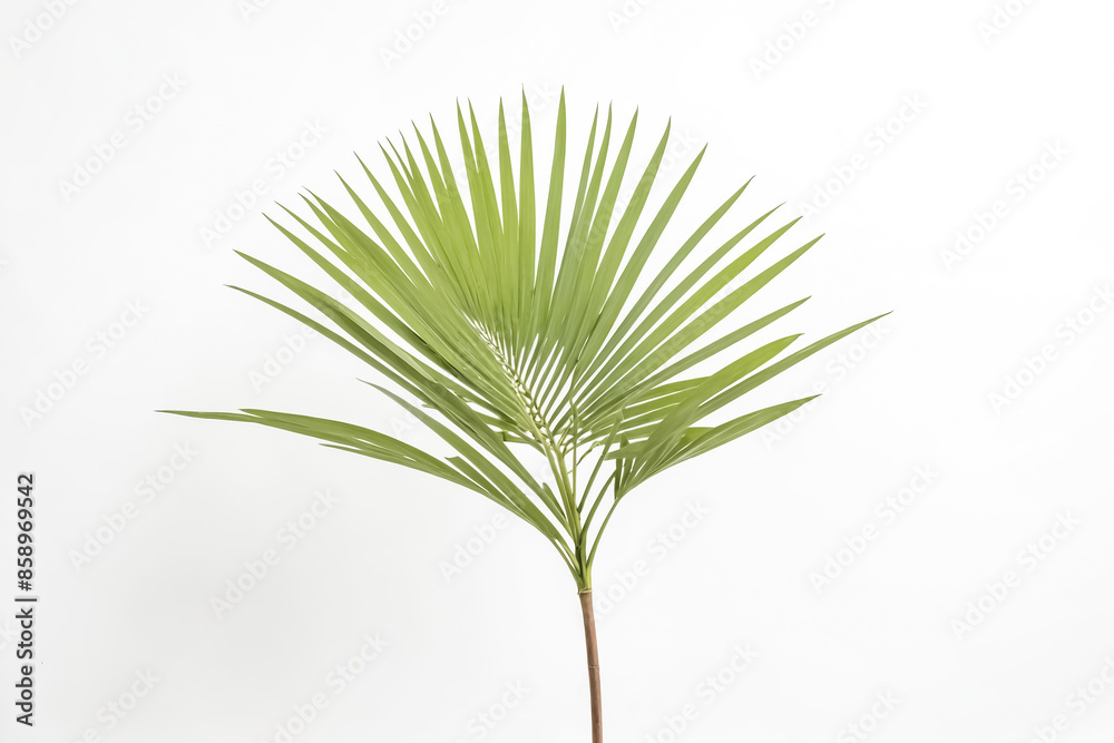Fototapeta premium Single Palm Leaf Against White Background