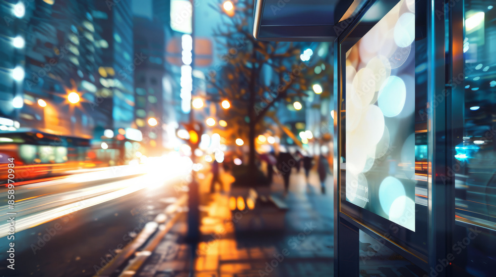 A vibrant city street at night, with blurred lights from fast-moving vehicles, creating a dynamic and busy urban atmosphere. A vibrant city street at night, with blurred lights from fast-moving vehicles, creating a dynamic and busy urban atmosphere.