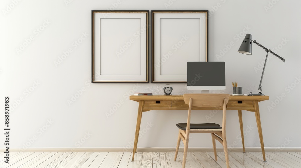 3D render of living Interior room mockup blank poster. 3D render of living Interior room mockup blank poster.