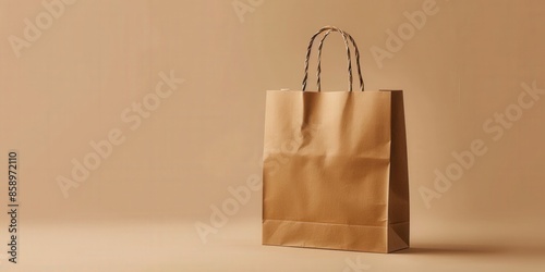 Brown Paper Bag on Beige Background