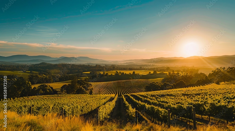 A beautiful sunset over a vineyard. A beautiful sunset over a vineyard.