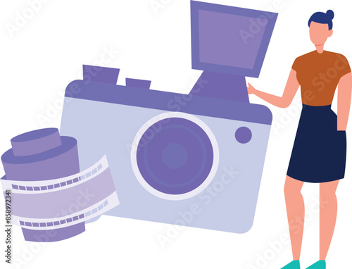 The girl has a high class camera.