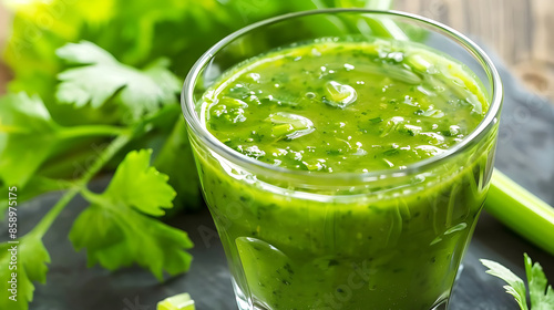 Fresh celery drink, healthy food photography