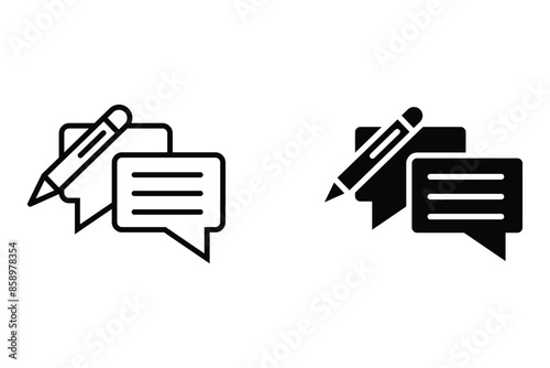 Edit Document line icon. Chat bubble design. Information File Sign. Paper page with pencil concept symbols. Outline concept. Thin line edit document