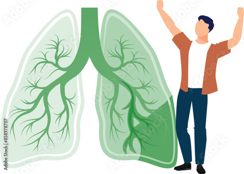 The boy is happy with his healthy lungs
