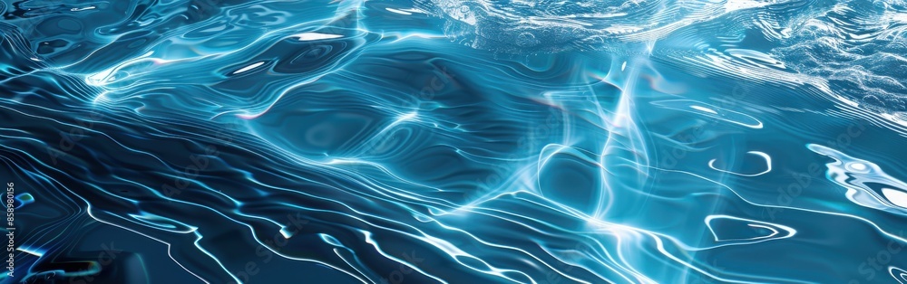 This image shows a close-up of the surface of a swimming pool on a bright, sunny day. The blue water is rippling and creating an interesting pattern of light and dark. This image shows a close-up of the surface of a swimming pool on a bright, sunny day. The blue water is rippling and creating an interesting pattern of light and dark.