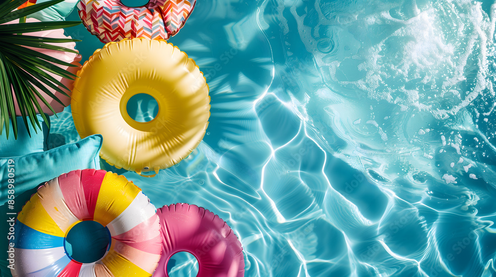 Obraz premium Colorful swimming pools in summer 