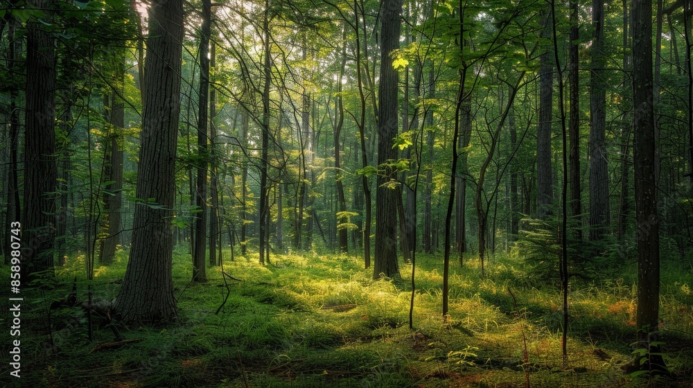 Obraz premium Pause to listen to the symphony of sounds that fills the forest, from the chirping of crickets to the whisper of the wind through the leaves.