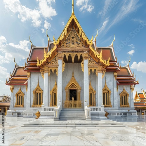 Big Buddha (Wat Paknam) at sunset. Chao Phraya river canal cruise. Tourists traveling by traditional boats. Thailand's most important travel destinations. Bangkok, Thailand. Generative AI