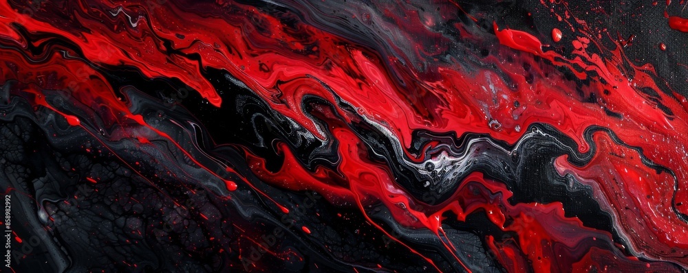 Abstract red and black fluid acrylic painting with dramatic brush strokes and swirls Abstract red and black fluid acrylic painting with dramatic brush strokes and swirls