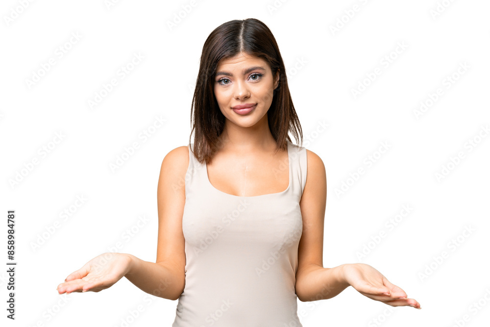 Young Russian woman over isolated chroma key background having doubts Young Russian woman over isolated chroma key background having doubts