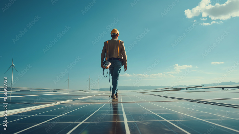 custom made wallpaper toronto digitalEngineers inspect rooftop solar cells to maintain damaged sections. solar panel clean energy concept Solar energy technology, renewable energy