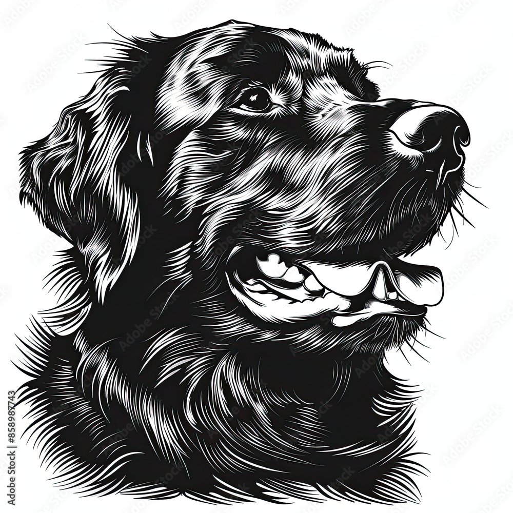 A black and white drawing of a golden retriever dog A black and white drawing of a golden retriever dog