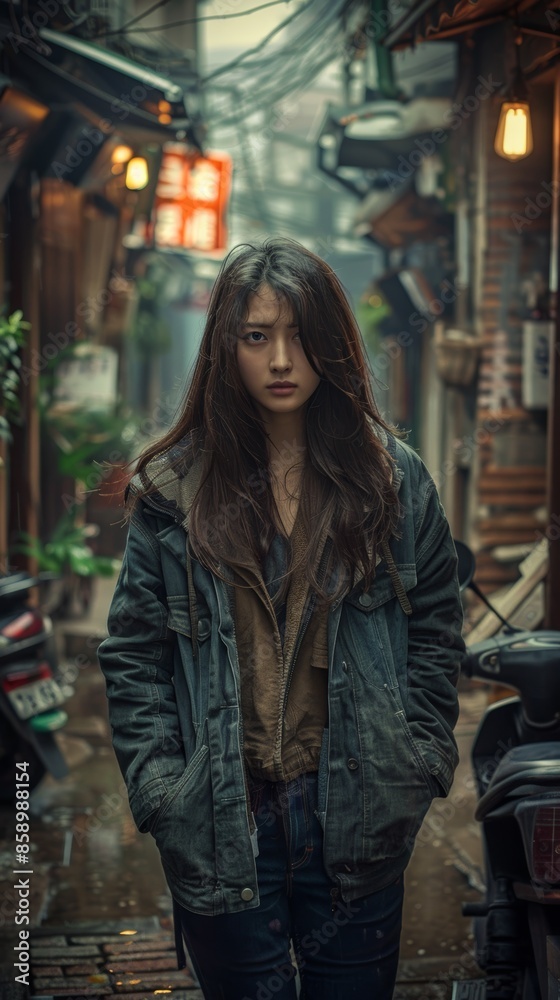Ultra HDR photograph of a Korean woman in a casual outfit, discovering hidden gems in a Nordic alleyway, Korean travel, off-the-beaten-path. Ultra HDR photograph of a Korean woman in a casual outfit, discovering hidden gems in a Nordic alleyway, Korean travel, off-the-beaten-path.
