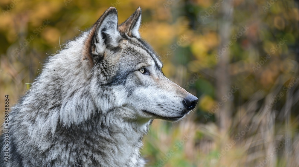 Fototapeta premium Captive Grey Wolf Profile with Black Phases