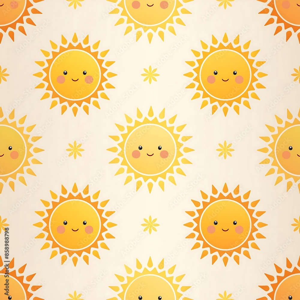 Seamless pattern of cute sun, light cream background Seamless pattern of cute sun, light cream background