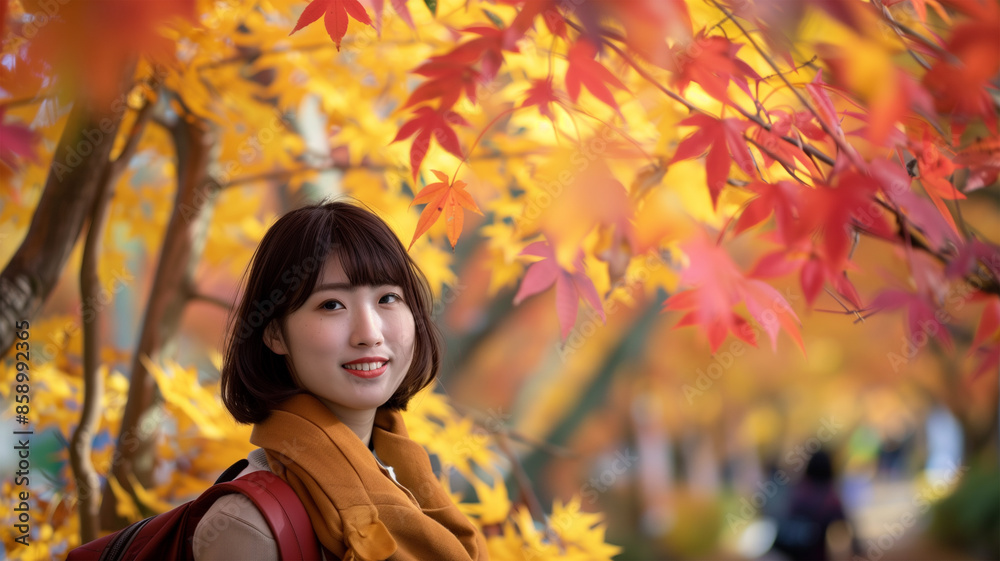 日本人女性と紅葉 日本人女性と紅葉