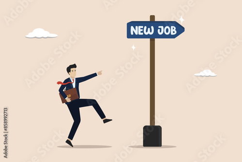 Change to new job, opportunity, new challenge to success, recruitment or employment concept, businessman employee brings looking for new job.