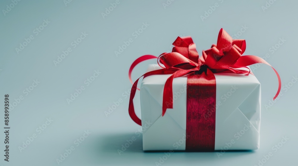 Gift box with red ribbon and bow isolated