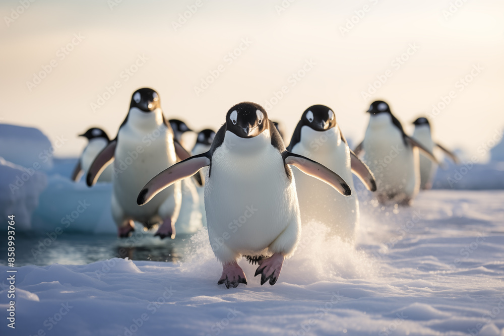 Fototapeta premium Penguin at outdoors in wildlife. Animal