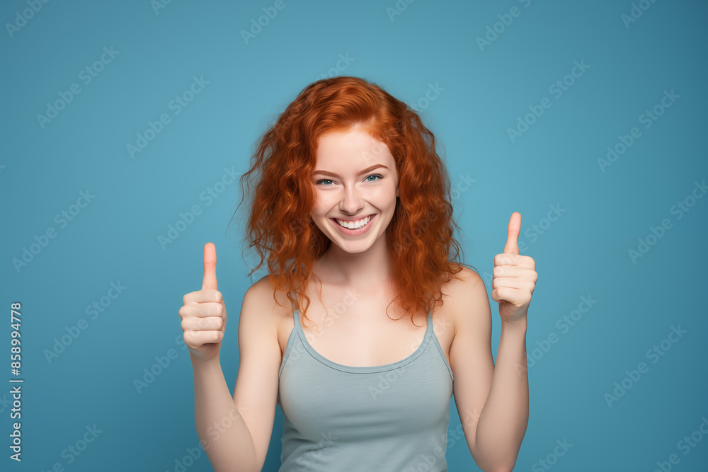 Young pretty Redhead girl over colorful background with thumb up Young pretty Redhead girl over colorful background with thumb up
