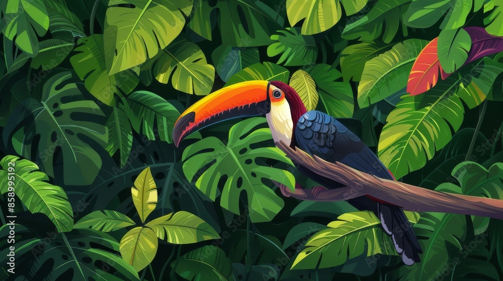 Naklejka premium Toucan in Tropical Rainforest