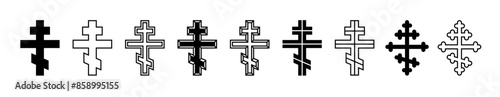 Orthodox cross set, silhouette of religious Christian symbol, icon shape collection