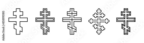 Orthodox cross set, silhouette of religious Christian symbol, icon shape collection