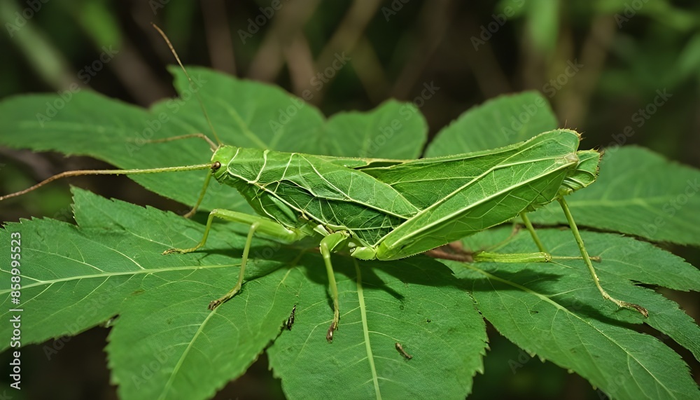 Master of Camouflage: Katydid Blending Seamlessly with Forest Foliage Master of Camouflage: Katydid Blending Seamlessly with Forest Foliage