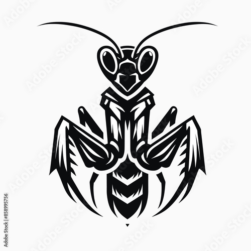 mantis mascot logo in black and white silhouette