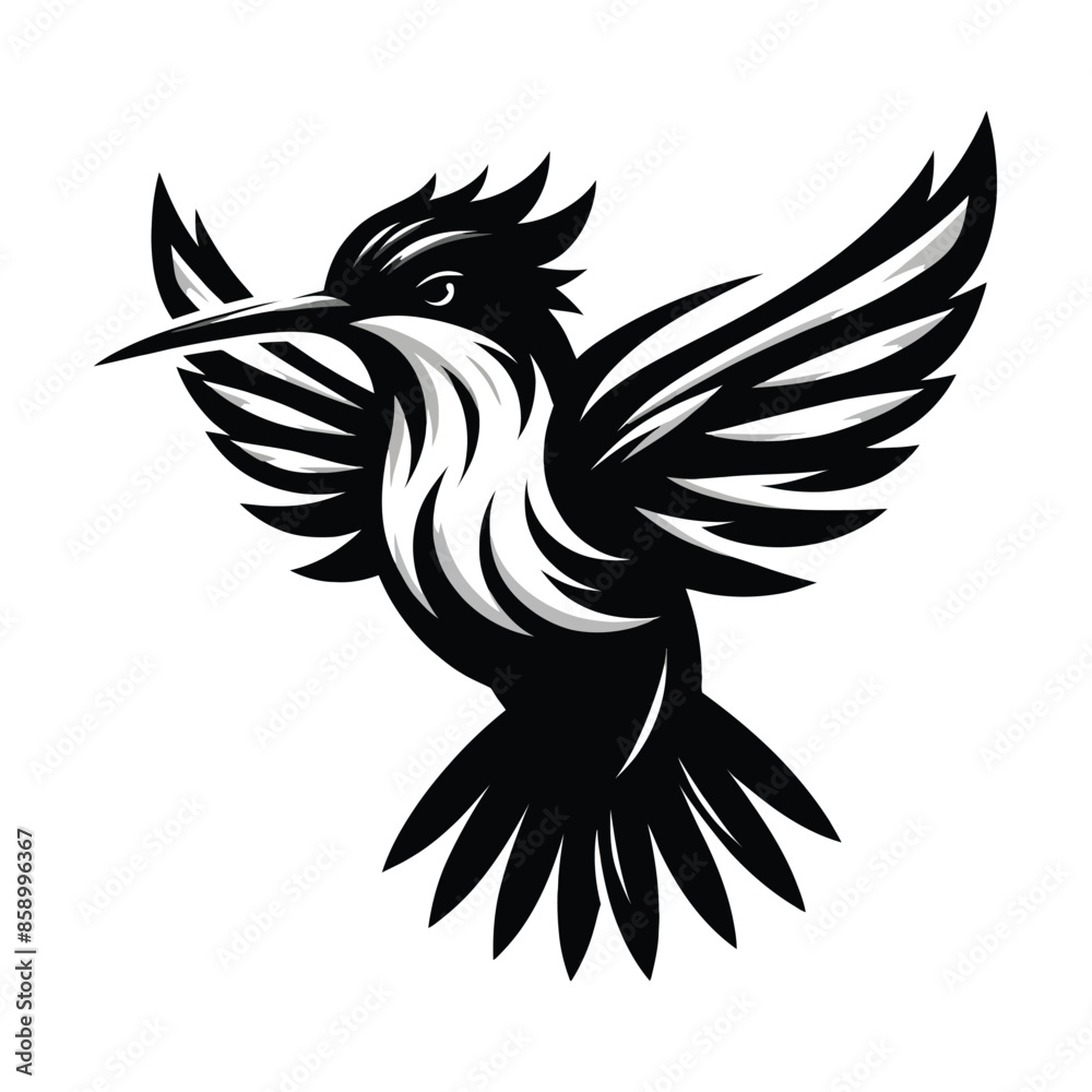 Fototapeta premium Illustration of a fierce hummingbird in black and white