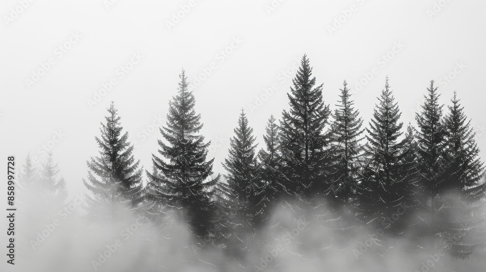 Silhouettes of Pine Trees in Fog Silhouettes of Pine Trees in Fog